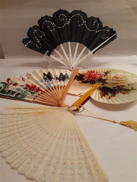 Antique And Vintage Chinese Hand Fans Paper Fabric And Gem