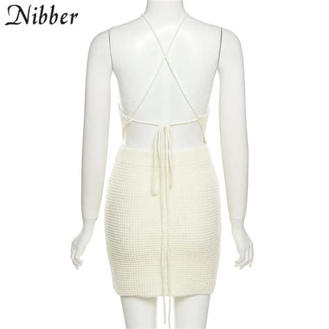 Nibber Sexy Knit 2 Two Piece Sets Women Diamond Lace Top Skinny Elasti