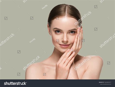 Woman Face Beautiful Healthy Natural Make Stock Photo