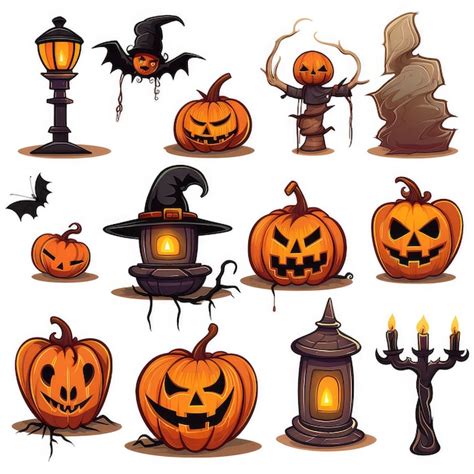 Premium Ai Image Set Of Halloween Icons On White Background