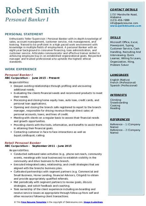 Personal Banker Resume Samples And Templates Visualcv