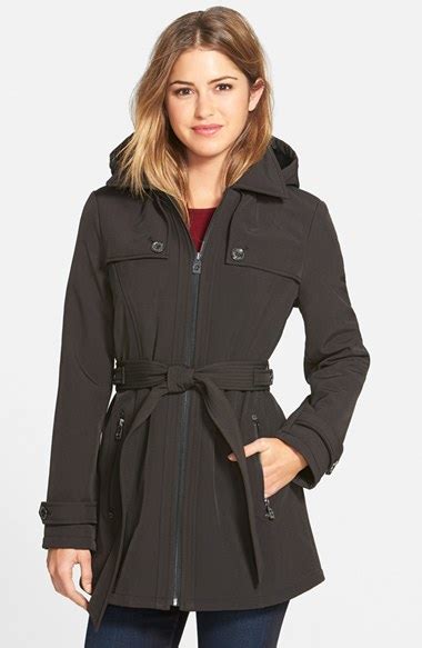 Michael Michael Kors Belted Zip Front Soft Shell Coat With Detachable