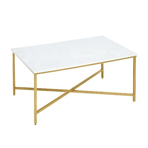 A White Marble Coffee Table With Gold Legs