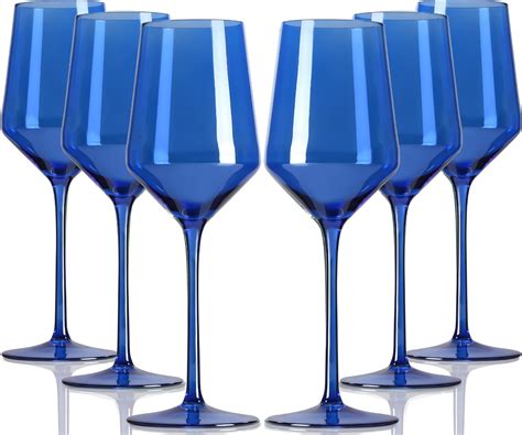 Comfit Blue Wine Glasses Set Of 6 Crystal Colorful Wine Glasses With Long Stem