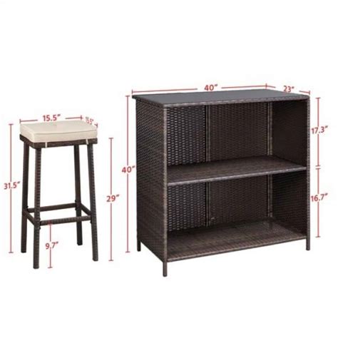 3 Piece Rattan Patio Bar Set Affordable Modern Design Furniture And