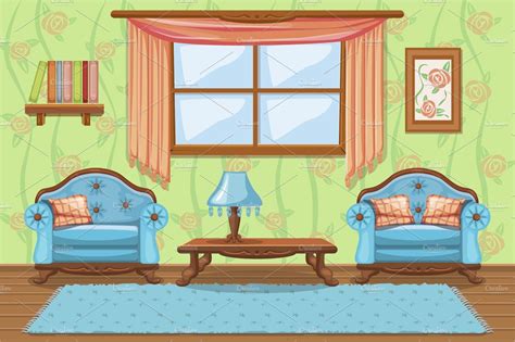 cartoon living room  furniture illustrator graphics creative market