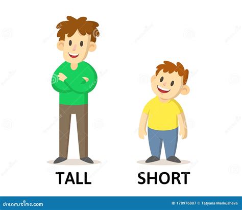 Words Tall And Short Flashcard With Cartoon Characters Opposite