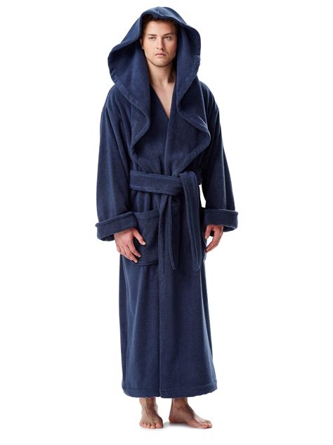 Men S Luxury Medieval Monk Robe Style Full Length Hooded Turkish Terry Cloth Bathrobe Navy Blue