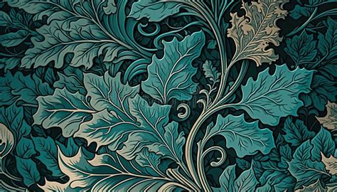 Generative Ai Floral Teal Green Blue Pattern William Morris Inspired