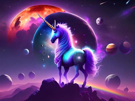 A Beautiful Colorful Unicorn With The Solar System In The Background