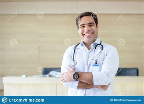Portrait Medical Male Doctor Wear White Coat Hanging Stethoscope