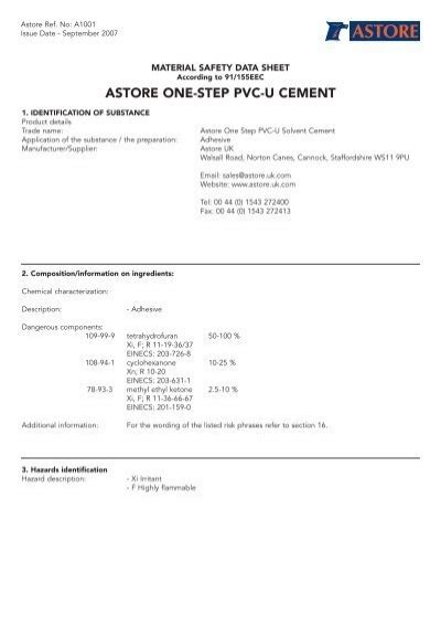 Pvc Solvent Cement Safety Data Sheet Astore