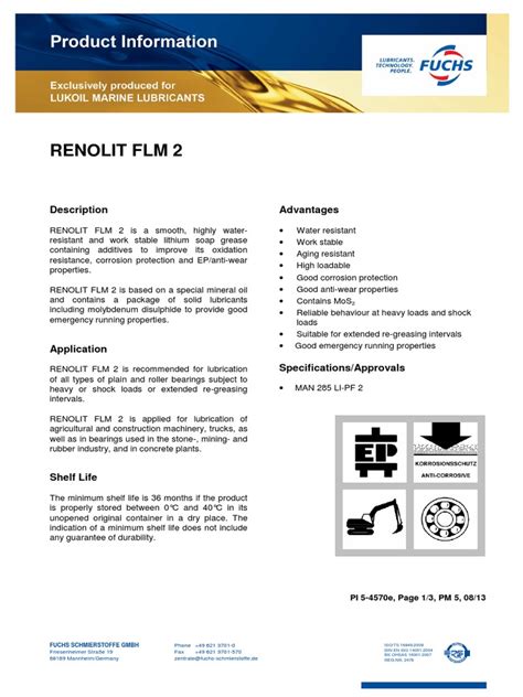 Renolit Flm 2 Description Advantages Pdf Lubricant Corrosion