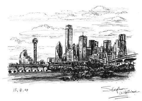 Dallas Skyline Texas Original Drawings Prints And Limited