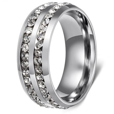 Mens Stainless Steel Band Ring With Cubic Zirconia Inlay Bijouxstore