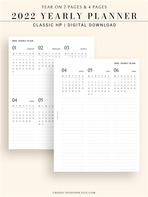 2022 Year At A Glance Future Log Calendar Printable Yearly Etsy