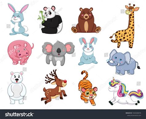 Cute Animals Collection Animal Isolates Cartoon Stock Vector Royalty
