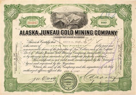 Alaska Juneau Gold Mining Co Certificate