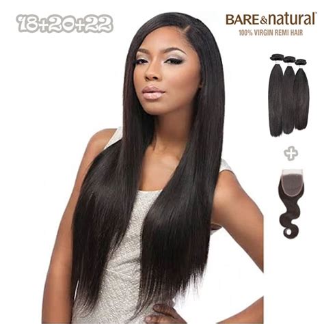 Sensationnel Bare And Natural Virgin Remi Human Hair 4x4 Lace Closure Bundle Deal Straight 18