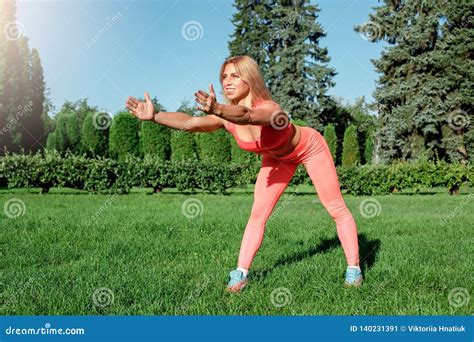 Healthy Lifestyle Woman Practicing Yoga Outdoors Bending Forward