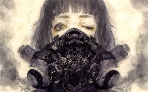 Tapety ilustrace ženy anime dívky plynové masky apokalyptický umělecká díla stroj skica