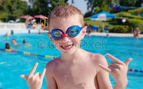 Happy Young Boy At The Swimming Pool Stock Photo 1029421 Crushpixel