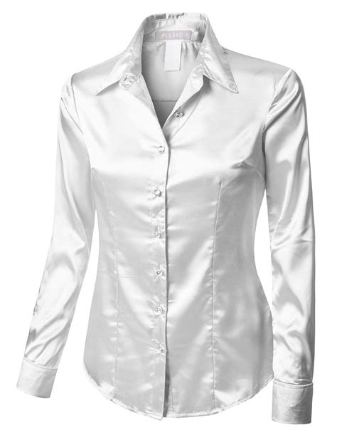 Long Sleeve Satin Blouse With Cuffs In 2020 Satin Blouse Satin Blouse Long Sleeve White
