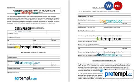 Oregon Medical Power Of Attorney Example Fully Editable Pretempl