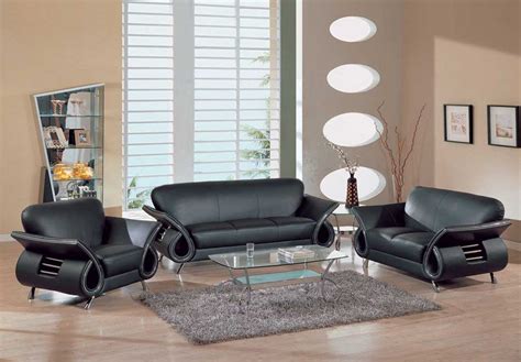 Contemporary Dual Colored Or Black Leather Sofa Set W Chrome Details