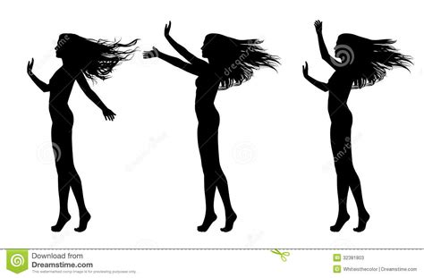 Full Length Silhouettes Of Beautiful Naked Woman Different Postures Set