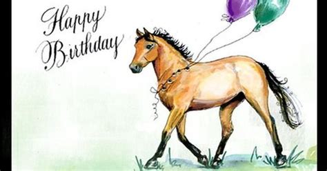 A Happy Birthday Card With A Horse And Balloons