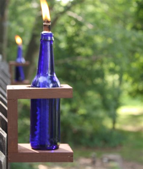 Cobalt Blue Tiki Torches Easy Pine Bottle Holders Mounted On The
