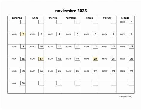 Calendario Noviembre 2025 De México