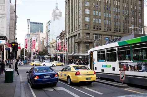 Busy Melbourne Streets With Traffic And Tram Stock Photo Download