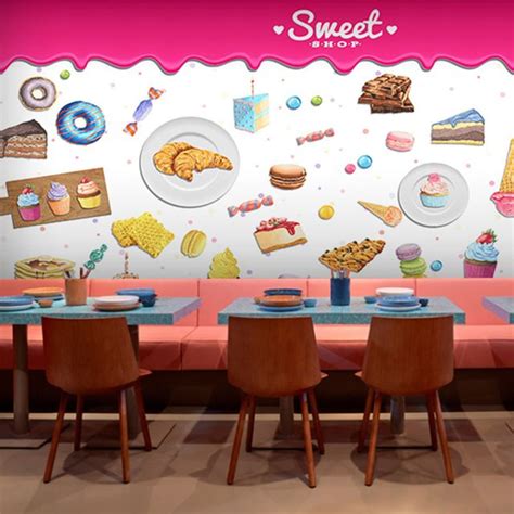 Custom 3d Mural 3d Dessert Cake Gourmet Theme Restaurant Wallpaper Cake
