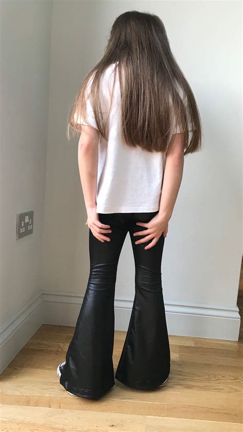 Bell Bottoms Girls Black Wet Look Flare Leggings Faux Etsy