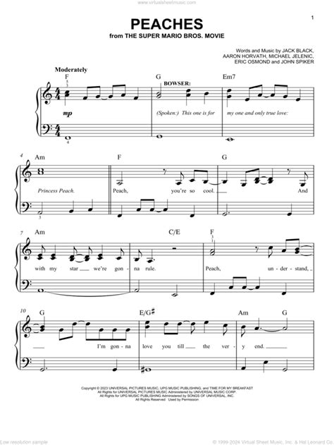 Peaches From The Super Mario Bros Movie Easy Sheet Music For