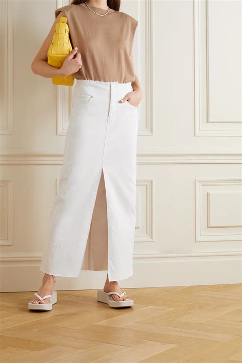 White Frayed Stretch Denim Maxi Skirt FRAME NET A PORTER