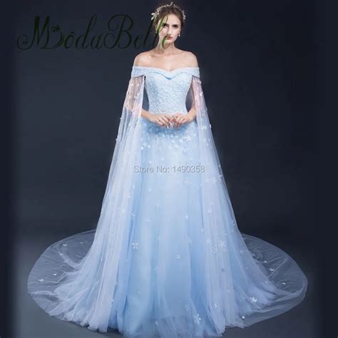 2017 Light Blue Romantic Lace Wedding Dresses With Cape Flowers Beads