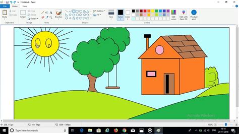 How To Draw Small House Using Ms Paintkids Drawing Small House Youtube
