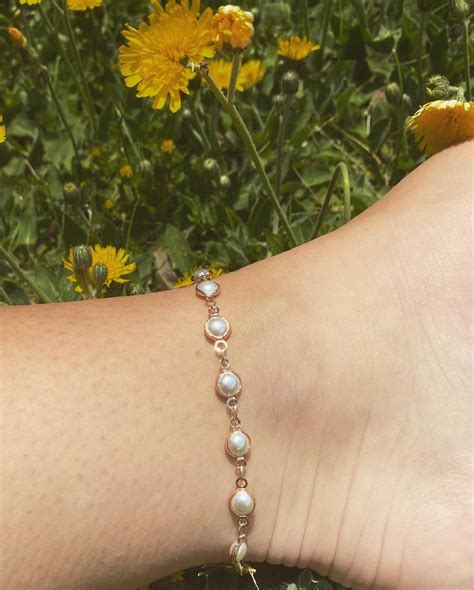 Gold Plated Faux Pearl Adjustable Anklet Etsy