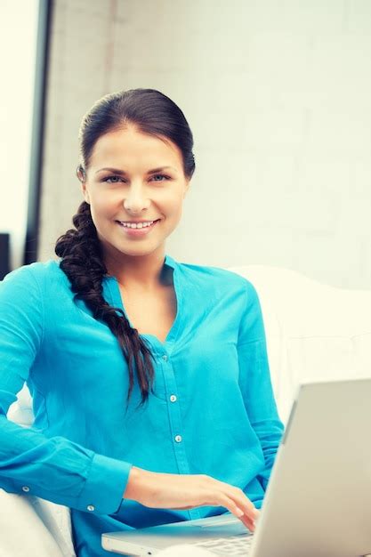 Premium Photo Picture Of Happy Woman With Laptop Computer