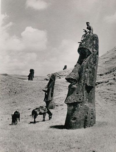 Man Atop A Moai Easter Island Rapa Nui Circa 1 Tumbex