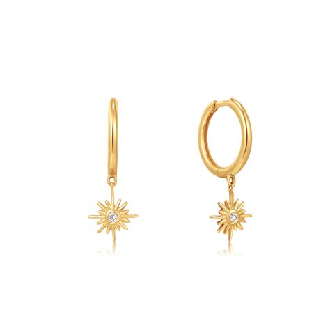 14kt Gold Natural Diamond Sunburst Huggie Hoop Earrings By ANIA HAIE