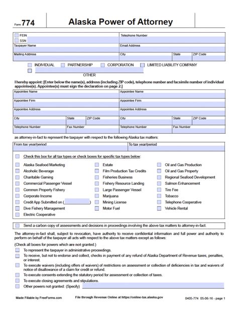 Free Alaska State Tax Power Of Attorney Form 774 Pdf