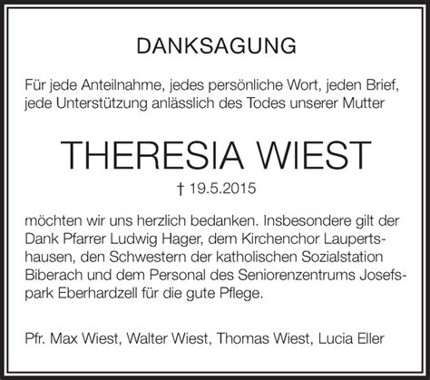Traueranzeigen Von Theresia Wiest Schwaebische De Trauerportal My XXX