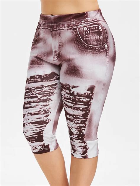 wipalo plus size 3d ripped jean print legging summer women fashion skinny leggings high elastic