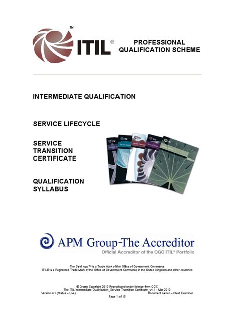 The Itil Intermediate Qualification Service Transition Certificate V41