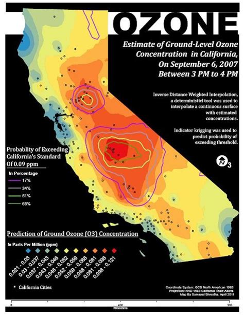 This Map Estimates Ground Level Ozone Conc In Ca On A Particular Date