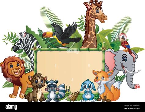Animals With Bamboo Blank Sign In Jungle Stock Vector Image And Art Alamy